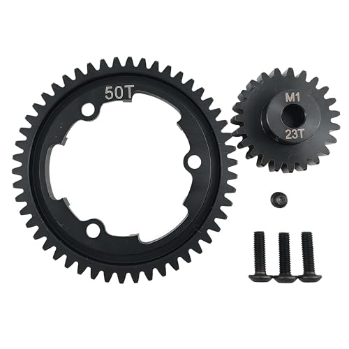 Hardened Steel 1.0 Mod Spur Gear with 23T Pinion for X-Maxx Maxx E-Revo (50T) | 1/5 Scale,1/7 XO-1,1/10 Maxx,E-Revo 2.0 VXL,Heavy Duty,Upgrade Parts,6449 Compatible,High Strength - style: 50T