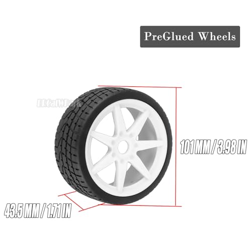 RC Highway Tires Wheel for 1/7 Infraction 6S BLX/Limitless,1/8 Typhon 6s BLX,7 Spokes Wheel Rim & Rubber Highway Tires RC Drift Tires,White - color: White - (4pcs Highway Tires)