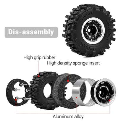 0.7" Aluminum Beadlock Wheels and Tires Set for 1/30 Axial SCX30 RC Crawler – Upgrade Parts (Black-296) - color: Black-296