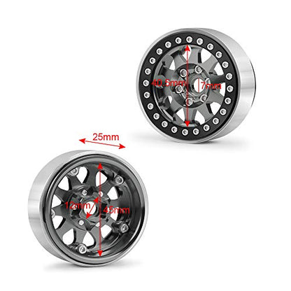 RCLIONS 4pcs 1.9 Beadlock RC Aluminum Wheels Rims for TRX4,AXAIL SCX10 III AXI03007,SCX10 II 1/10th Scale RC Crawler Car Upgrade Parts