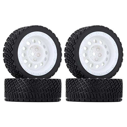 4PCS 65mm RC Rally Car Rubber Tires and Plastic Vintage Wheel Rims 12mm Hex Compatible with 1/10 RC On-Road Rally Racing Car HSP Tamiya Sakura HPI WR8 HSP TT02 WLtoys (White) - color: Vintage White