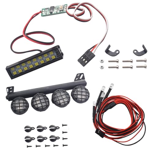 16LEDs RC Crawler Car LED Light Bar Roof Lamp Simulation Spotlight Kit 5-8.4V & RC 4Led LED Light Bar Headlight Metal Roof Lamp
