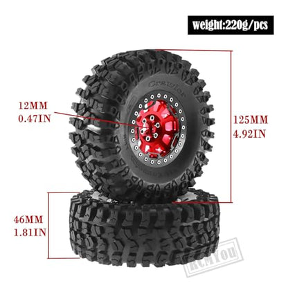 Rc 2.2 Inch Wheel Rims & Tires Wheels for 1/10 SCX10 SCX10 II 90046 SCX10 III AXI03007 TRX4 TRX6 D90 VS4-10 Gen8 MST CFX,RC Crawler Car 4pcs Aluminum RC 2.2 Beadlock Wheel,Red - color: Red - Scx10