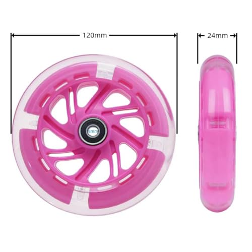 120mm Light Up Scooter Wheels, 2-Pack LED Flashing Replacement Wheels, 85A PU with 608RS Bearings & Spacers for Kids 3-Wheel Kick Scooters (Pink) - color: Pink