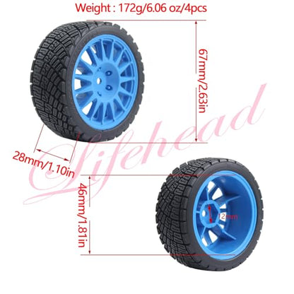 Lifehead 67mm RC On-Road Rally Car Tires and Wheels for 1/10 RC On-Road Touring Drift Car HSP Tamiya XV01 TT01 TT02B HPI Kyosho FAZER MK2 /12mm Hex - color: Blue B