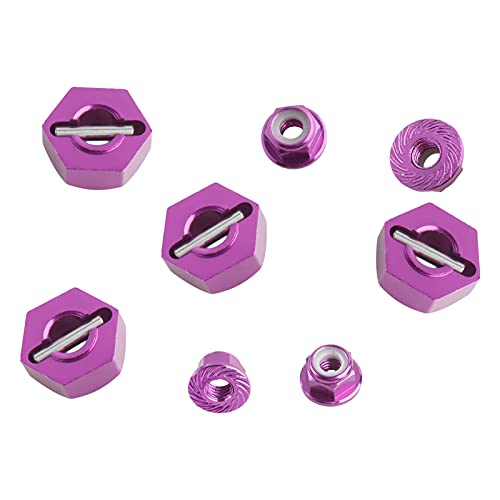 12mm Wheel Hex Hubs Drive Adapter 5mm Thick & Flange M4 Lock Nuts Aluminum for Redcat Axial HSP WLtoys Himoto RC Truck Model Car Upgrade Parts (Purple) - color: Purple