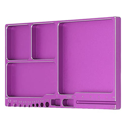 Magnetic Screw Tray, Aluminum Alloy RC Repair Tool Tray with Strong Magnetic Pad for Screws Nuts and Washers, Portable Magnetic Parts Tray for RC Cars Aircraft Helicopters (Purple) - color: Purple