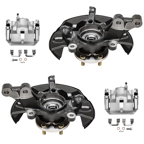 Detroit Axle - Front 4pc Steering Knuckles Kit for 03-08 Toyota Corolla, 2 | Disc Brake Calipers w/Bracket 2 Steering Knuckles & Wheel Bearing Hubs 2003 2004 2005 2006 2007 2008 Replacement - size: 4BU47749/Kit