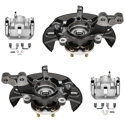 Detroit Axle - Front 4pc Steering Knuckles Kit for 03-08 Toyota Corolla, 2 | Disc Brake Calipers w/Bracket 2 Steering Knuckles & Wheel Bearing Hubs 2003 2004 2005 2006 2007 2008 Replacement - size: 4BU47749/Kit