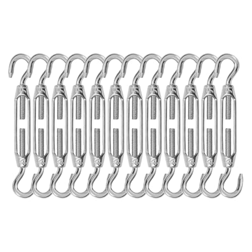 12PCS M4 Hook and Hook Stainless Steel Turnbuckle for Shade Sail | Corrosion-resistant,Easy Installation,Heavy Duty,for Cable Tent Sun Shade,Garden Decor - size: M4-12PCS-CC