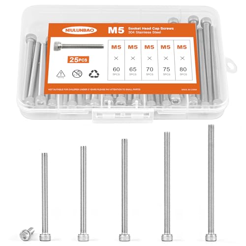M5 x 60mm 65mm 70mm 75mm 80mm Hex Socket Head Cap Screws Bolts 304 Stainless Steel Allen Hex Drive Metric Machine, Fully Threaded, Assortment Kit 25PCS - size: M5 x 60/65/70/75/80mm (25PCS)