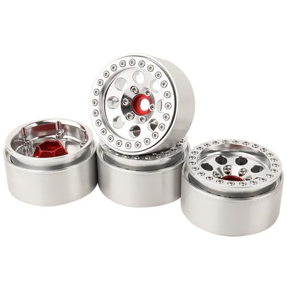 4PCS 1.9 Inch Beadlock Wheel Hub Rim Rims Aluminum Alloy for 1/10 TRX4 TRX6 Axial SCX10 D90 SCX10 II III AXI03007 GRT EX86190 RC Crawler Upgrade (D) - color: Silver