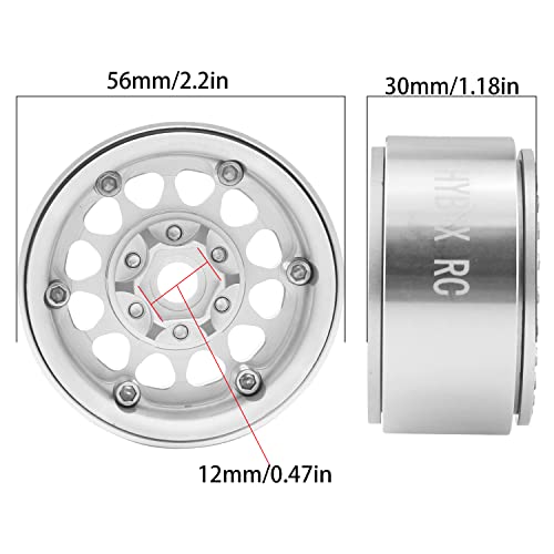 1.9 Inch Aluminum Alloy Beadlock Wheel Rim Hub 4pcs Suit for 1:10 RC Crawler Axial SCX10 SCX10 II TRX4 RC4WD D90. (Silvery) - color: Silvery