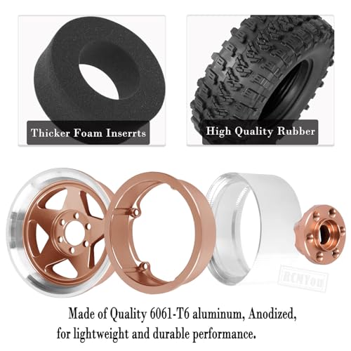 Rc 2.2 Wheel Rims Tires Wheels for 1/10 TRX4 TRX6 SCX10 SCX10 II SCX10 III 90046 D90 VS4-10 Gen8 MST CFX RC Crawler Car,Aluminum RC 2.2 Beadlock Wheel,Bronze - color: Bronze - (Rc 2.2in Wheel)
