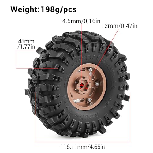1.9" Beadlock Wheels and Tires for TRX4 SCX10 SCX10 III 90046 D90 1/10 RC Crawlers (Bronze) - color: bronze