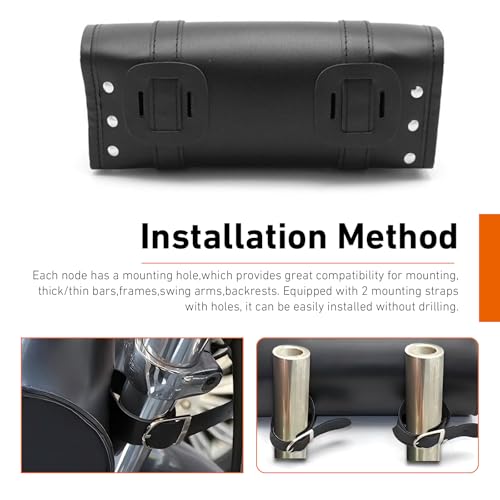 Motorcycle Fork Tool Bag, Leather Waterproof Motorcycle Tool Bag, Large Capacity Front Handlebar Saddle Bags, Universal for Most Motorcycles (Black)