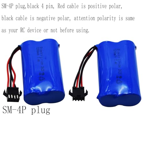 Blomiky 2 Pack 7.4V 1200mAh Li-ion with SM-4P Plug Rechargeable Battery Suitable for Some King RC Crawler Trucks / 2837