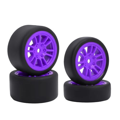 4PCS Finished Flat Running Drift Tires and Wheels 7MM Hexagon for 1/24 Losi Micro B Upgrades and 1/28 Losi Micro T Upgrades (b Purple) - color: B Purple