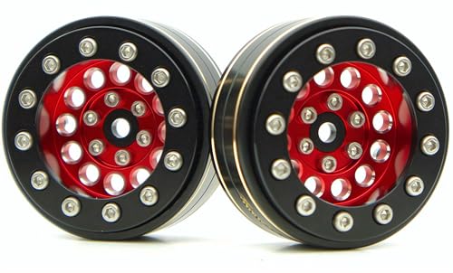 1.3 Beadlock Wheels & Brass 46.5g Offset-3mm for 1/18 1/24 RC YK (Red Black) - color: Red Black