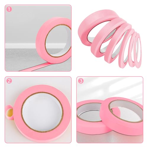 6 Rolls Fine Line Tape 1/16, 1/8, 1/5, 2/5, 1/2, 3/4 Inch x 55 Yard Fineline Masking Tape Painter Adhesive Automotive for DIY Car Auto Paint (Pink, Mixed Sizes) - color: Pink, size: Mixed Sizes