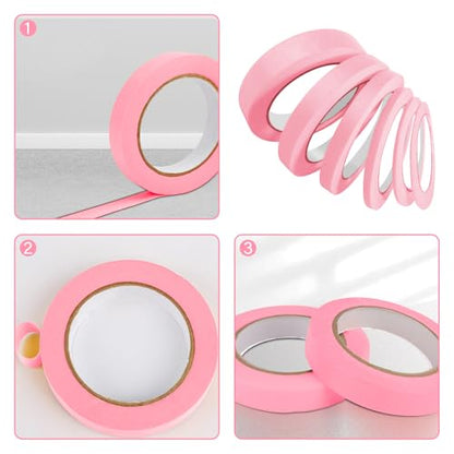 6 Rolls Fine Line Tape 1/16, 1/8, 1/5, 2/5, 1/2, 3/4 Inch x 55 Yard Fineline Masking Tape Painter Adhesive Automotive for DIY Car Auto Paint (Pink, Mixed Sizes) - color: Pink, size: Mixed Sizes