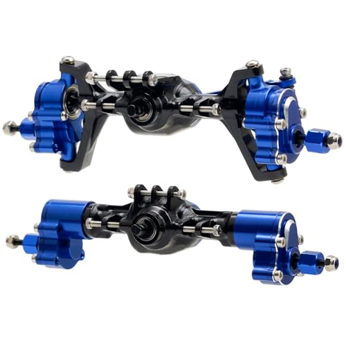 DJX CNC Aluminum RC Front & Rear Portal Axles Set +4mm Extended Complete Axles for 1/18 RC Rock Crawler Redcat Ascent-18 Upgrades Parts(Black&Blue) - color: Black&blue