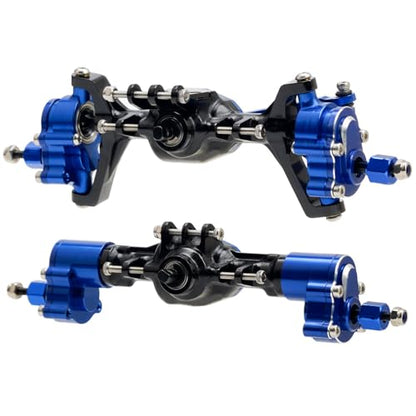 DJX CNC Aluminum RC Front & Rear Portal Axles Set +4mm Extended Complete Axles for 1/18 RC Rock Crawler Redcat Ascent-18 Upgrades Parts(Black&Blue) - color: Black&blue