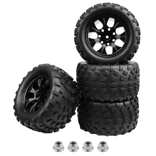 2.8 Tires and Wheels 12mm Hex 1/10 Scale RC Monster Truck Wheels for Traxxas Rustler VXL Stampede 4x4 Redcat Volcano EPX Pro Blackout XTE, Set of 4