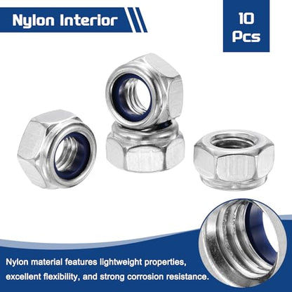 10Pcs Nylon Locking Hex Nuts - [M8-1.25], 304 Stainless Steel Hardware Nuts, Silver, for Automotive, Aerospace, Industrial Applications Use - color: Silver, size: M8x1.25mm