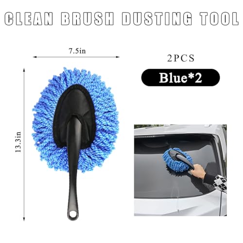 KVAEY 2 PCS Car Dash Duster Brush, Super Soft Microfiber Multi-Functional Car Cleaning Brush, Scratch Free Dash Dusting Tool with a Anti-Skid Handle for Vehicle Home Kitchen Cleaning (Blue) - color: Blue, 2 PCS