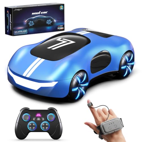 AEROQUEST Gesture Control RC Stunt Car with Lights & Spray for Boys 6+ | 2.4GHz 4WD Remote Control Drift Spray Effects USB-C Charging Light Sound Spotrs Car Gift for Boys 6+ - color: Blue