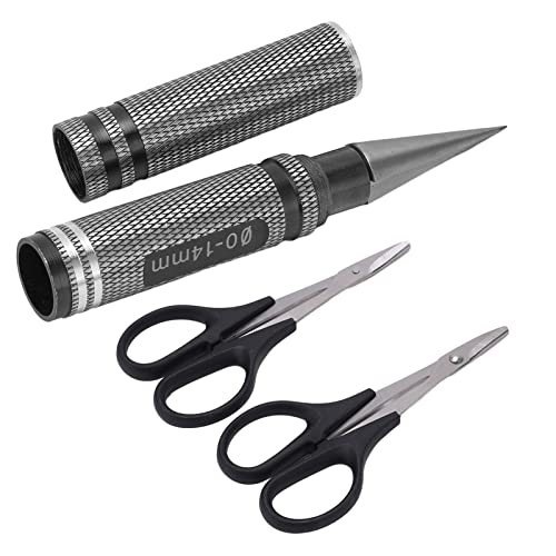 RC Curved Scissors and Hole Puncher Kit, Aluminum Alloy Body Reamer for RC Car Drone Shell Trimming, 014mm Adjustable Cutter with Ergonomic Grip (Black) - color: Black