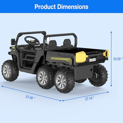 Hetoy 24V 2-Seater Ride On Dump Truck with Parent Remote Control, 4WD 6-Wheel Electric Car for Big Kids, UTV Style Dump Bed & Music Horn, ASTM/CPSIA Certified (Ages 3+) - color: Black
