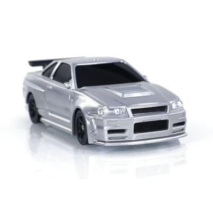 TOUCAN RC HOBBY 1/43 Ready to Run Race Car Gyro Drift Car 4WD Traffic Cones Mini for Ages 14+ - color: Silver
