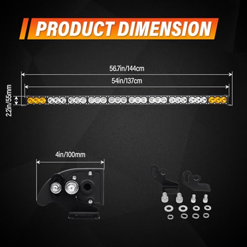 AUXTINGS 54 inch Single Row Dual Color LED Light Bar 300W Off Road Light Bar White Amber Combo LED Work Light Truck UTV 4x4 Cars SUVs ATVs Boats Fog Driving Light with Wiring Harness kit - size: 54 inch white amber