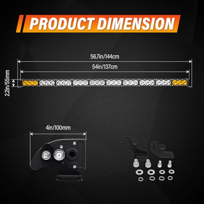 AUXTINGS 54 inch Single Row Dual Color LED Light Bar 300W Off Road Light Bar White Amber Combo LED Work Light Truck UTV 4x4 Cars SUVs ATVs Boats Fog Driving Light with Wiring Harness kit - size: 54 inch white amber