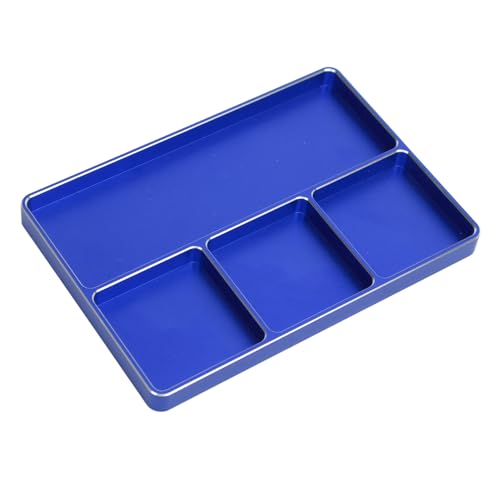 RC Repair Screw Tray, Aluminum Alloy 4 Grids Screw Tray with Magnetic Pad for 1/10 1/8 RC Car Airplanes Helicopters, Durable Tool Tray for Model Screws and Small Parts (Blue) - color: Blue
