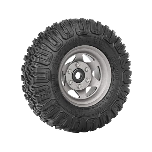 4PCS RC Car 1.55 Inch Tyres Aluminum Alloy Metal Beadlock Wheel Rim and Rubber Tires for 1/10 RC Crawler Car for Axial AX90069 D90 TF2 Tamiya CC01 LC70 MST JIMNY(85mm-6Spoke Grey) - color: 85mm-6spoke Grey