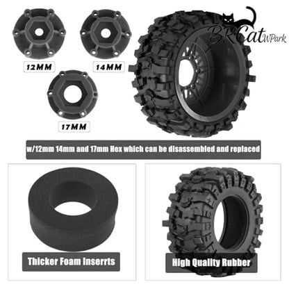 12/14/17mm Hex Hubs RC Truck Tires and Wheels for Slash 2WD 4X4,Arrm a Senton,Axia1,Rc 4wd,Red cat RC Truck,BRCatWPark RC Short Course Truck Wheels and Tires w/Sponge,(4Pcs) Black - color: Black - (12/14/17mm Hex)