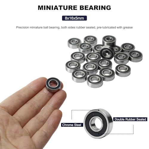 20 PCS 688-RS Double Shielded Ball Bearings 8x16x5 mm, High Speed Chrome Steel, Pre-Lubricated for Smooth RPM Performance - size: 688-RS
