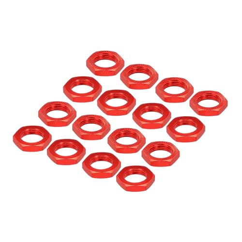 MECCANIXITY Aluminum 17mm RC Wheel Nut Thread M12x1.0mm Hex Wheel Nuts RC Wheel Nut for 1/8 RC Model Car Trucks Off Road Car Upgraded Parts Pack of 16(Red) - color: Red
