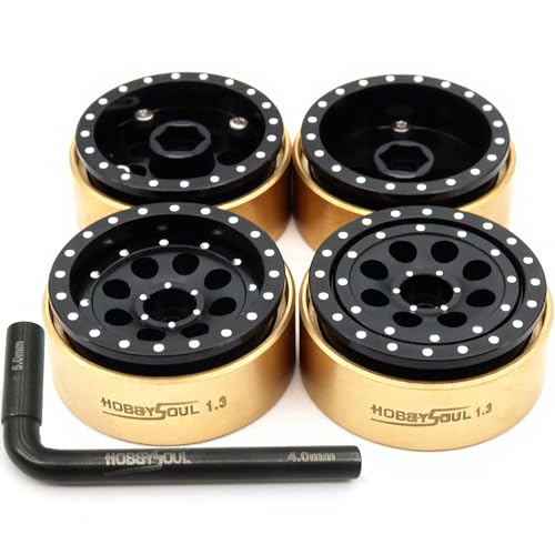 Brass Weight RC 1.3" Beadlock Wheels 4-Pack For TRX4M SCX24 | 43g/rim adjustable offset Black wheel with 7mm hex hub, For 1/18 TRX4M High Trail & 1/24 micro RC crawlers Upgrades - color: Black