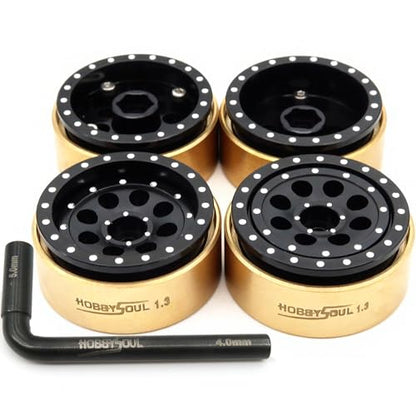 Brass Weight RC 1.3" Beadlock Wheels 4-Pack For TRX4M SCX24 | 43g/rim adjustable offset Black wheel with 7mm hex hub, For 1/18 TRX4M High Trail & 1/24 micro RC crawlers Upgrades - color: Black