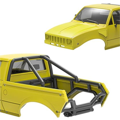 RC Pickup Body Shell with Bed Rack and Light kit & 2PCS Hanging Ball Nuts for 1/24 RC Crawler Axial SCX24 C10 Bronco Wrangler Base Camp 4Runner (Yellow) - color: Yellow