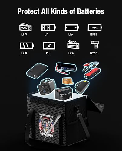 12V 50Ah LiFePO4 Lithium Battery Fireproof Safe Bag with Shoulder Strap, Large Capacity Explosion-Proof Container LiPO Guard Protective Case Waterproof Storage Box(9.4x6x8.5 Inches) - size: 9.4x6x8.5 Inches