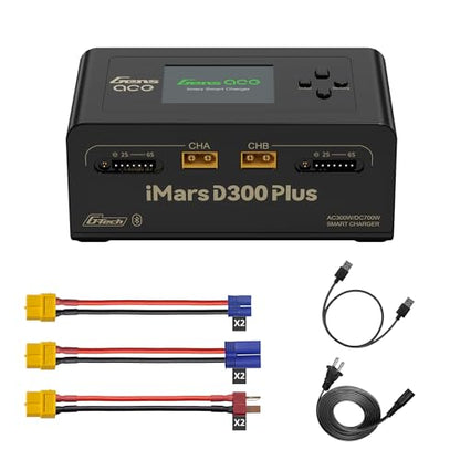 Gens ace iMars D300 Plus Dual Channel 1-6S Smart LiPo Battery Charger | 300W AC/700W (350W*2) 16A DC Balance Charger, Bluetooth App Setting for 1-6S Lipo/Li-ion/LiHV/Life/NiMH BatteryCharging Black