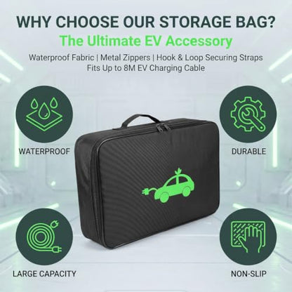 Car Tools Cable Bags, Auto Jumper Cable Bag, Heavy Duty Water Resistant Tools Box, Cables Cord Hoses Storage & Organizer for EV Charging Cables Extensions (Black)