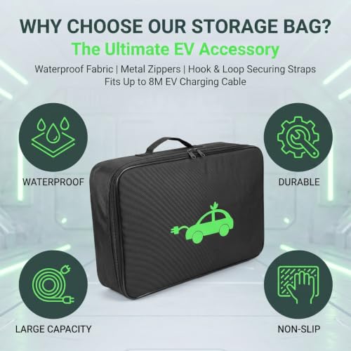 Car Tools Cable Bags, Auto Jumper Cable Bag, Heavy Duty Water Resistant Tools Box, Cables Cord Hoses Storage & Organizer for EV Charging Cables Extensions (Black)