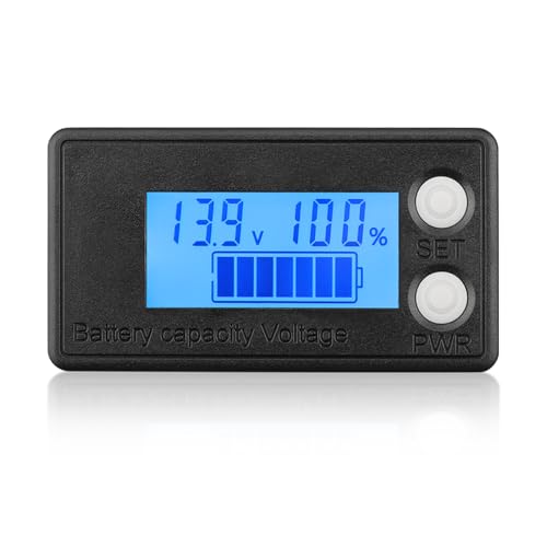 DROK Waterproof Battery Monitor 12V 24V 36V 48V 72V Battery Meter 8-100V, Capacity Tester LCD Display with Blue Backlight, Fit for Car Golf Cart RV Marine - color: Blue