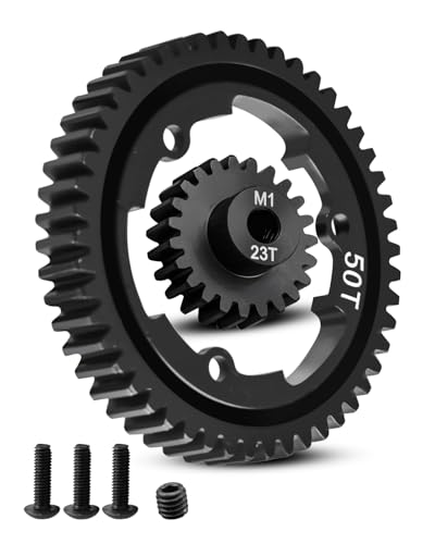 50T M1.0 Harden Steel Main Spur Gear with 23T Pinion Motor Gear Fit for Traxxas 1/10 Maxx 1/10 E-REVO 2.0 VXL 1/5 X-Maxx 1/7 XO-1 1/6 XRT Replace 6481X Hot Racing Spur Gear RC Cars Spare Parts - size: 50T+23T